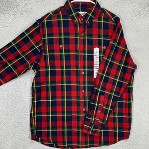 Duluth Trading Co. Flannel Shirt Mens Medium Relaxed Red Yellow Plaid NEW